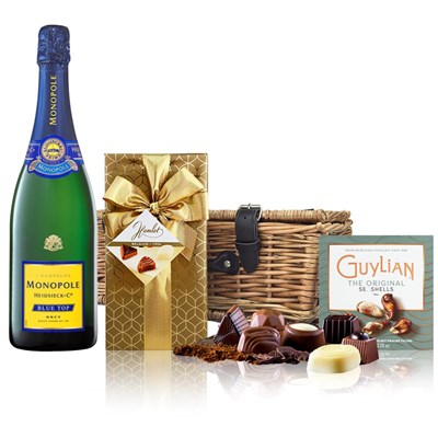 Monopole Blue Top Brut Champagne 75cl And Chocolates Hamper
